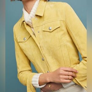 Anthropologie Cropped Suede Trucker Jacket